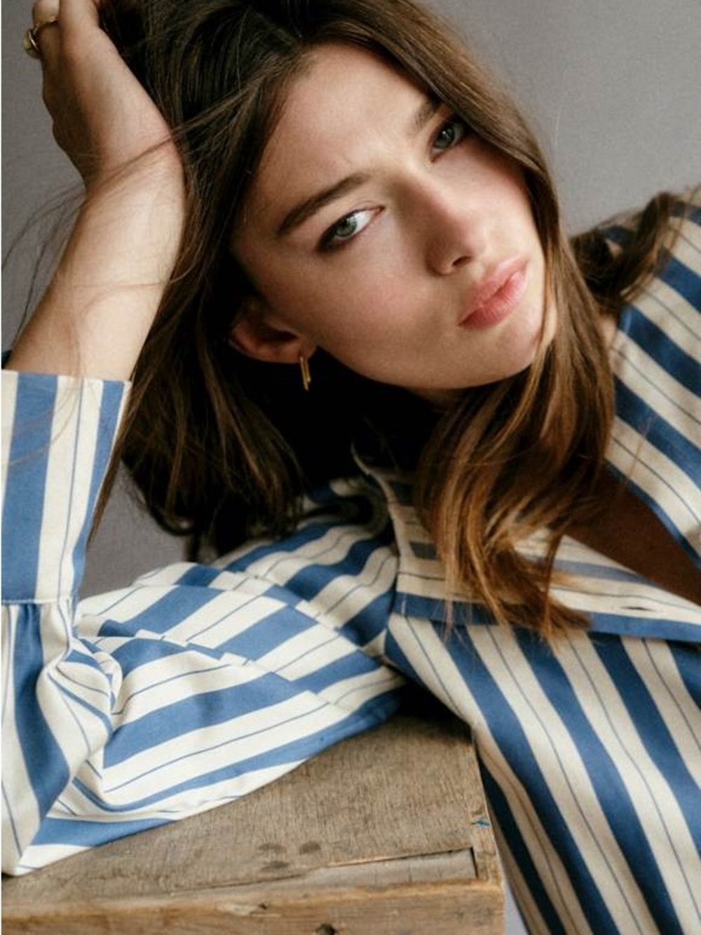 Sezane Celeste Shirt in Maggie Blue and White Striped Preppy Nautical XL - Picture 3 of 12